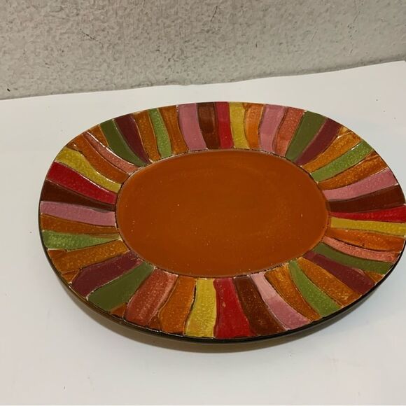 Set of 3 Pier 1 Imports Wavy Stripe oval Dinner Plates - 8.5” x 10” - Picture 3 of 10